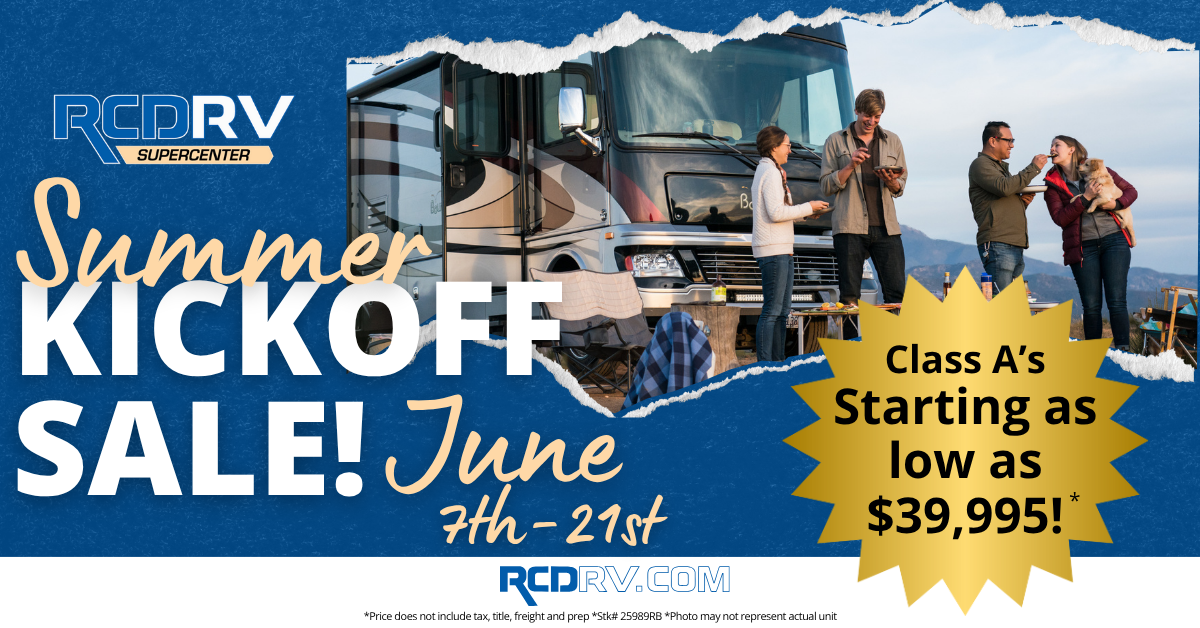 RCD RV motorhome class A Summer Kickoff Sale banner